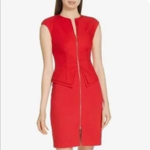 Ted Baker London size 2 red structured zip pleplum dress. US sz 4-6, never worn